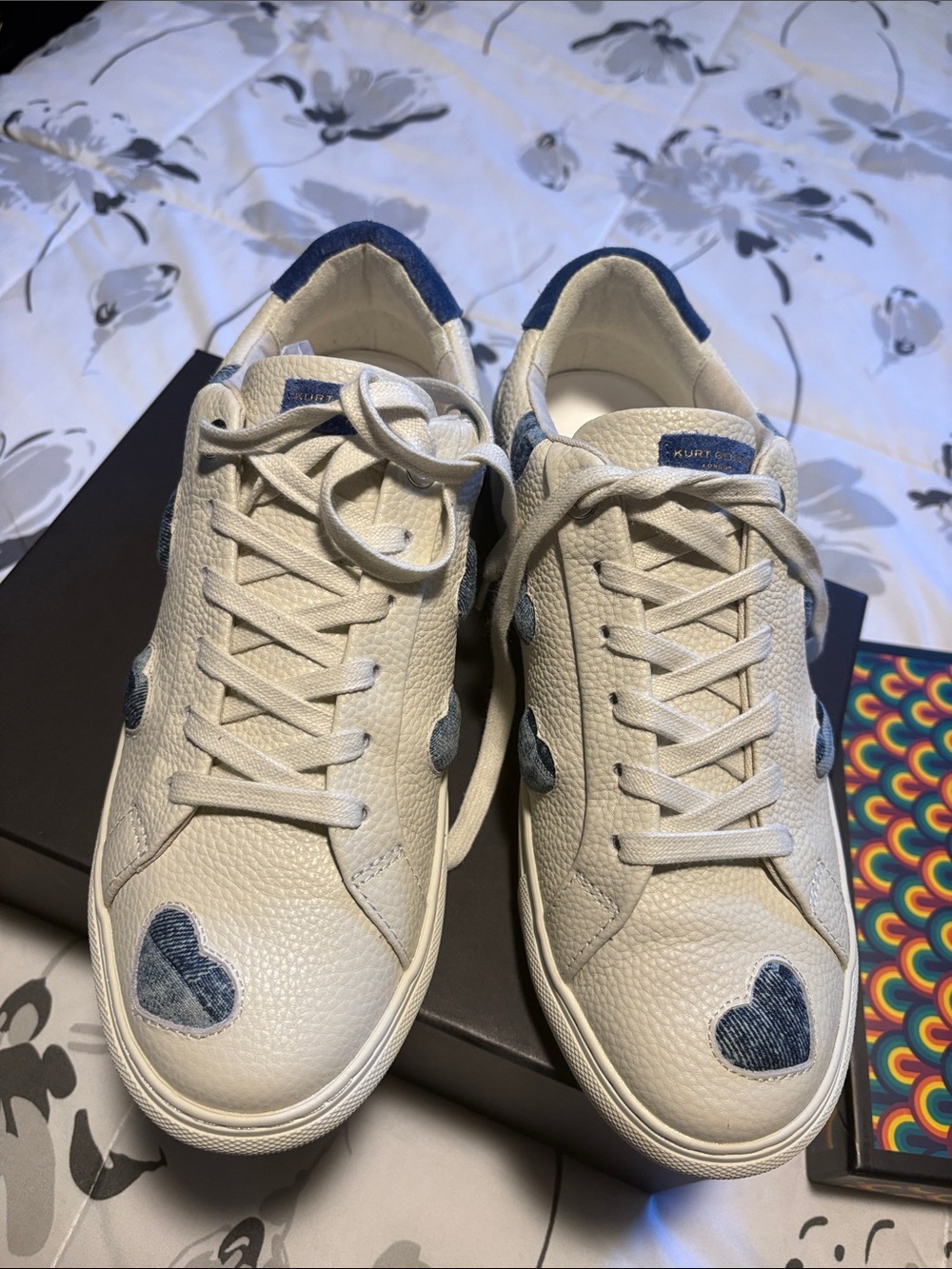Kurt Geiger White Leather Sneakers with Blue Heart Details